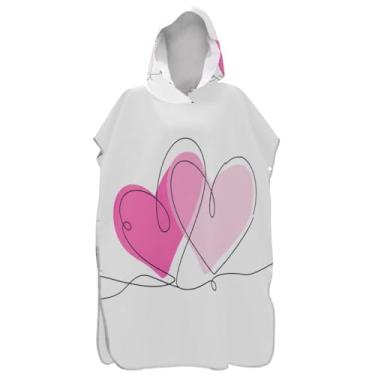 Imagem de Joisal Poncho de surf rosa com estampa branca de coração dos namorados para adultos roupão com capuz toalha de banho bonito plus size ponchos de praia para homens