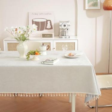 Imagem de Wuluwala Toalha de mesa rústica para mesas de jantar, toalha de mesa simples de cor sólida com borlas, toalha de mesa resistente, tecido de chenille macio, lavável, capa de mesa para cozinha, uso