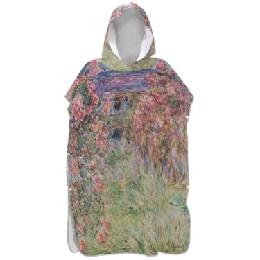 Imagem de Joisal Poncho de surfe trocador de roupão adulto praia banho com capuz plus size feminino ponchos com capuz primavera flor rosa