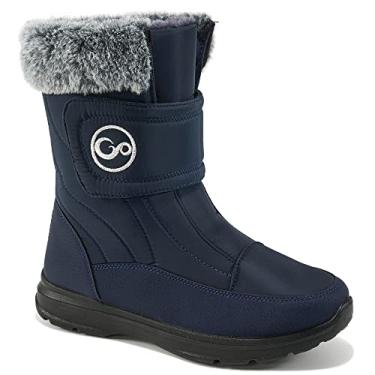 Imagem de Almusen Botas de neve para mulheres sapatos de inverno: botas de cano médio com forro de pele quente para mulheres antiderrapante à prova d'água gancho laço confortável bota ao ar livre, Azul, 9