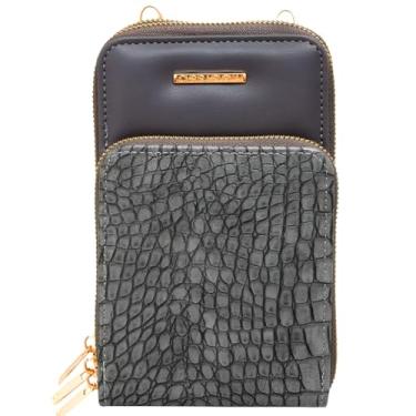 Imagem de Bolsa Carteira Feminina Com Alça Textura Croco Cor:Cinza