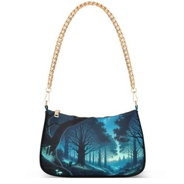 Imagem de Ovos de Páscoa coelho prado bolsas fofas mulheres Hobo festa bolsa feminina pequena bolsa de ombro fofa desenho animado pequena, Pintura de floresta mágica