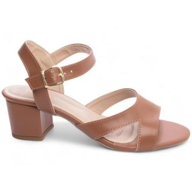 Imagem de Sandália Salto Baixo Grosso Bloco Bico Redondo Feminina 5 cm Torricella (Caramelo, BR, Adulto, Numérico, 38)
