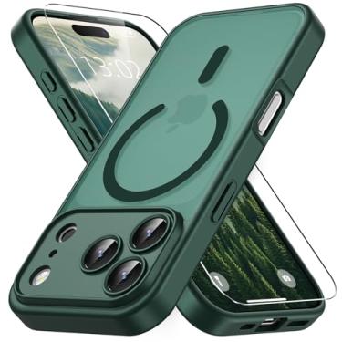 Imagem de Vansdon Capa para iPhone 17 Pro, compatível com MagSafe, capa protetora fina fosca translúcida magnética com 1 protetor de tela - proteção contra quedas de grau militar (verde escuro)
