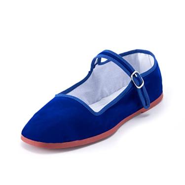 Imagem de SAEEKO Sapatilhas femininas clássicas chinesas, sapatos casuais de boneca chinesa, algodão Mary Janes, sapatos chineses de tai chi, Azul, 36