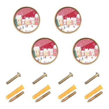 Imagem de Joisal Festive Christmas Village 4 maçanetas de armário redondas puxadores de cômoda, alças para armários e gavetas 1,26 polegadas