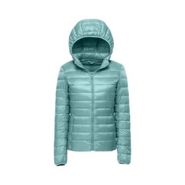 Imagem de Jaqueta Puffer Feminina Com Capuz De Pluma De Pato Branca Ultra Leve E