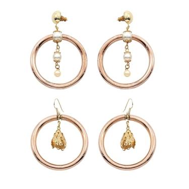 Imagem de 2 pares de brincos modernos banhados a ouro 18 k banhado a ródio feminino, Medium, Metal Plástico, Sem pedra preciosa