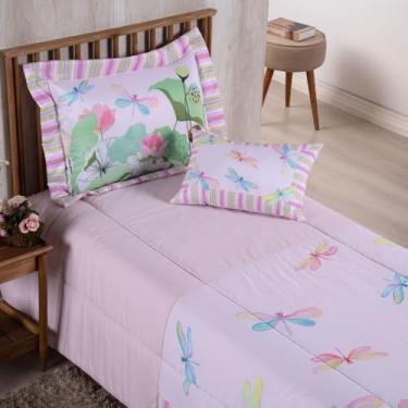 Imagem de Kit 4 Peças Edredom Estampado Girl Solteiro 300 Fios (Libélulas)