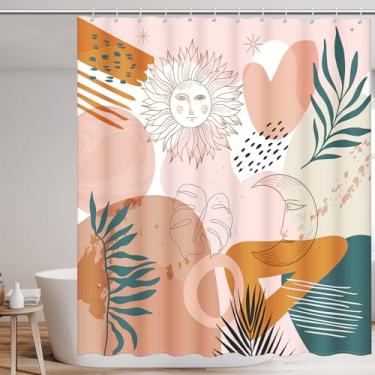 Imagem de Cortina de chuveiro Boho com estampa de folhas para banheiro, estilo boêmio, cortina de banheiro, impermeável, poliéster, decoração de banheiro com 12 ganchos de plástico, para janela de quarto de