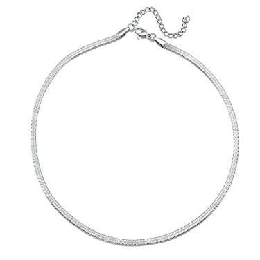 Imagem de RWQIAN Colar largo plano de ouro 18 K para meninas, colares de corrente de cobra para mulheres, colar de elos de espinha de peixe, joia de cobra, presente para mulheres e meninas, Aço inoxidável, não