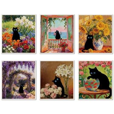 Imagem de CREATCABIN 6 Panos de prato suecos para cozinha pintura a óleo gato preto panos suecos reutilizáveis panos de prato absorventes laváveis sem odor pano de esponja de limpeza de celulose para lavar