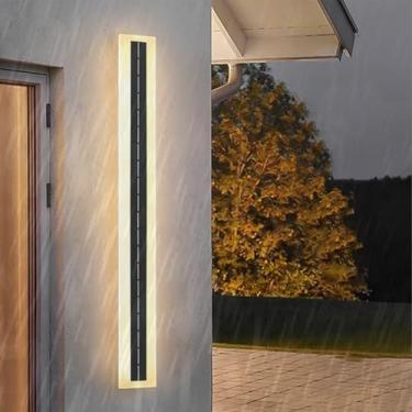 Imagem de GZZBMY LED solares exterior apliques de parede modernos minimalistas longa preto lâmpadas de parede IP65 impermeável metal alumínio exterior iluminação para jardim varanda terraço pátio (60 cm)