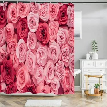 Imagem de Linda cortina de chuveiro impressa com flores coloridas cortina de banheiro impermeável tecido de poliéster rosa decoração de casa 71 x 98 pol. x 180 x 248 cm/L x A cortinas de chuveiro de banheiro