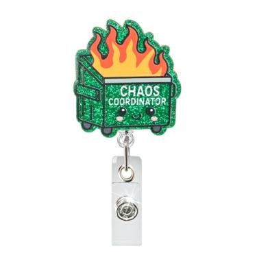 Imagem de Carretel de crachá de coordenador de caos, porta-crachá de identificação retrátil com clipe jacaré, clipe de etiqueta de nome de humor para enfermeira, professor, trabalhador de escritório, assistente