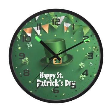 Imagem de SEHANY Relógio de parede Green Clover, silencioso, sem tique-taque, relógio redondo operado por bateria, controle de som, luz noturna, relógios de parede para sala de estar, cozinha, quarto