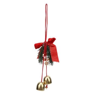 Imagem de ZJchao Ornamento de árvore de Natal, Mini de Plástico Reutilizável Com Pingente de Sino, para Guirlanda de árvore de Natal, Lareira, Porta, Janela, Decoração Interna e Externa (Vermelho com Pinha)