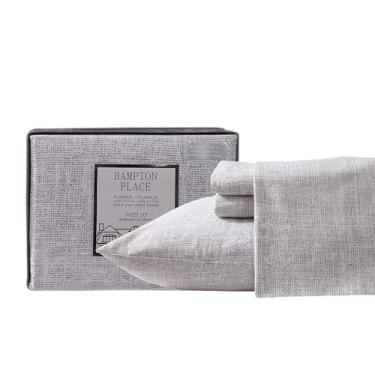 Imagem de New Season – Conjunto de lençóis de flanela Queen 100% algodão suavemente escovado – Lençóis de cama estampados elegantes – Conjunto de lençóis quentes e respiráveis (branco texturizado, Queen)