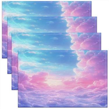 Imagem de Jogo americano Cloud Sky, conjunto de 45,7 cm x 30,5 cm para crianças, arco-íris, decoração de cozinha, mesa de jantar, ambientes internos e externos, para tapetes de mesa fofos e leves, ombré, céu