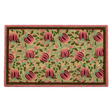 Imagem de HF by LT Diana Capacho de fibra de coco 100% natural, 45 x 76 cm, tapete de boas-vindas durável com suporte de PVC sem chumbo, tapete de entrada floral ecológico para ambientes externos e internos