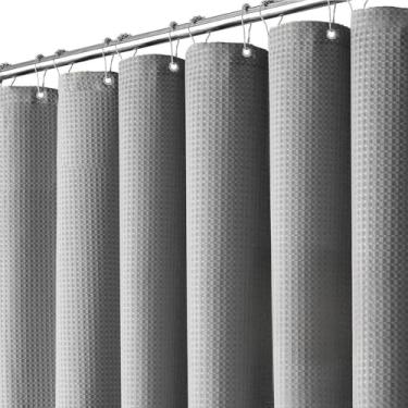 Imagem de Cortina de chuveiro de tecido Inhousolu Waffle Weave, 230 GSM resistente, bainha pesada, 14 ganchos de metal, repelente de água, lavável na máquina, conjunto de cortina de banho de luxo Hotel Spa, 182