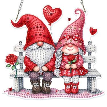 Imagem de GHHKUD Kit de pendurar arte de diamante de casal de gnomos para adultos, kits de amor para pendurar pintura de diamante dupla face, adultos, enfeites de acrílico de formato especial, pingentes para
