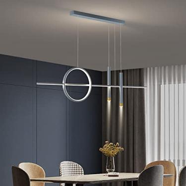Imagem de Luminária pendente moderna para mesa de jantar, com LED e controle remoto. Altura ajustável. Ideal para mesa de jantar, sala de estar, escritório, cozinha e bar (cinza-azulado, 100 cm de com