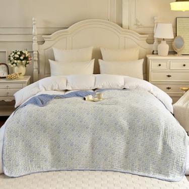 Imagem de Cobertores de musselina 100% algodão, 6 camadas de gaze, padrão floral, leve, macio e respirável, cobertor de cama queen para sofá-cama, ambos os lados (folhas roxas, Queen 228,6 cm x 228,6 cm)