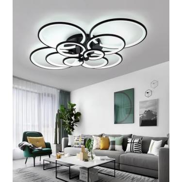 Imagem de Luminária de teto LED moderna para sala de estar, com regulagem de intensidade e controle remoto. Ideal para ambientes internos, como sala de estar, quarto, cozinha e sala de jantar. (Preta,