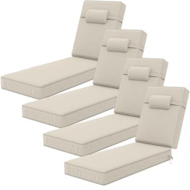 Imagem de Almofadas de espreguiçadeira Olefin de 182 x 53 x 10 cm, almofadas de espreguiçadeira com encosto de cabeça para móveis ao ar livre - Conjunto de 4 almofadas de substituição de cadeiras de pátio