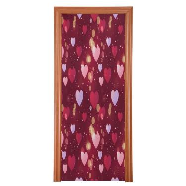 Imagem de ATTX Capa de porta frontal com coração vermelho - decoração de férias de tecido elástico lavável para festas, casa, decoração de porta da frente, 36 x 98 polegadas (395)