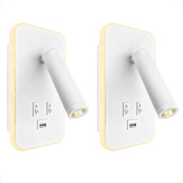 Imagem de 2 Arandela Cabeceira Para Leitura Foco Móvel Led Usb Bet79 - Acende a 