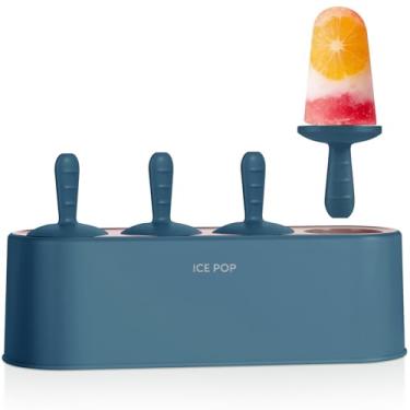 Imagem de Conjunto de moldes de picolé de silicone caseiro, 4 peças, moldes de sorvete de liberação fácil, reutilizáveis, faça-você-mesmo (azul, IcyClassic Pops)