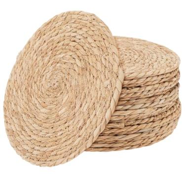 Imagem de NINGWAAN Pacote com 18 jogos americanos redondos de vime, tapetes de mesa de vime de 30,5 cm, carregadores boêmios de fazenda para mesa de jantar, uso ao ar livre