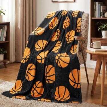 Imagem de Fanfanwin 1 cobertor de flanela de basquete 101,6 cm x 152,4 cm, cobertor esportivo de lã para adolescentes e treinadores, acessórios temáticos de bola, decoração para amantes de esportes, aniversário