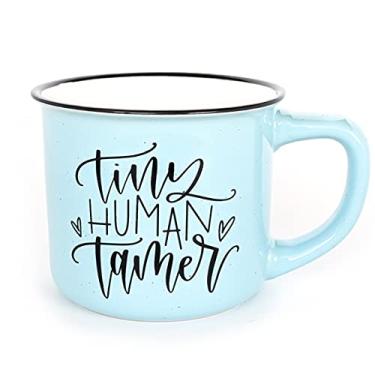 Imagem de Caneca para professores de June & Lucy linda caneca de café de cerâmica grande para acampamento – pequeno domador humano (azul menta) – 425 g segura para micro-ondas e lava-louças