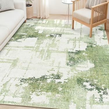 Imagem de Castage Tapetes verdes laváveis para sala de estar, quarto, grande, moderno, abstrato, antiderrapante, para escritório, sala de jantar, casa de fazenda