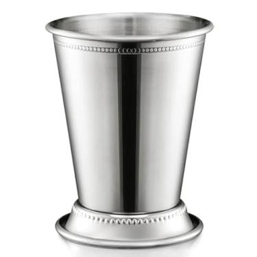 Imagem de Conjunto de 2 copos clássicos de aço inoxidável de 368 g - metal prateado, com borda de acabamento de contas, ideal para coquetéis, bar, casa, restaurante, perfeito para coquetéis, cerveja, suco e