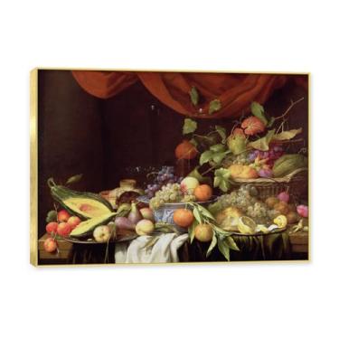 Imagem de Moldura dourada. Arte vintage emoldurada de frutas mortas, pintura clássica de cozinha country, decoração de parede de casa de fazenda quente para sala de jantar e cozinha. B49. 40 x 56 cm-15,7 x 20,1