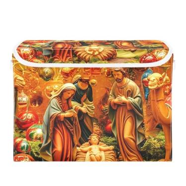 Imagem de Bokkoy Caixotes de armazenamento com tampa de presépio com alças – Caixa organizadora dobrável de 42 x 32 x 30 cm, tecido Oxford e placa de favo de mel, tampa dobrável à prova de poeira para armário