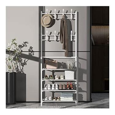 Imagem de Cabideiro 3 em 1 hall árvore 4 camadas entrada organizador de armazenamento de corredor 8 ganchos ajustáveis e armazenamento de sapatos fácil montagem (cor: branco, tamanho: 5_60 cm) (preto 4_60 cm)