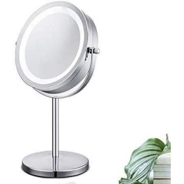 Imagem de U5GAAALPPQ9 Espelho montado na parede, iluminado, vaidade de LED de dupla face, lupa de 10x, mesa giratória USB de 360° para maquiagem