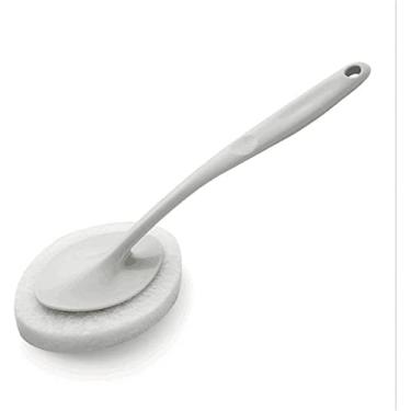 Imagem de Escova de vaso sanitário 2 escovas de limpeza de banheira, escovas de esponja de vaso sanitário, limpador de azulejos de cerâmica, escova de banheiro, suporte de escova de banheiro (branco) (cinza)