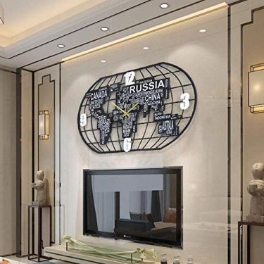 Imagem de U5GAAALPPQ9 Relógio de parede de mapa mundial, relógio de parede grande de metal com MDF, sala de estar, moderno, minimalista, relógio europeu, mudo, nórdico, decoração personalizada, mesa suspensa