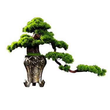 Imagem de SLGGPJBU Plantas artificiais, árvore de bonsai artificial, interior, grande, verde, simulação, pinheiro, bonsai, sala de estar, escritório, decoração de mesa, planta artificial em vaso, bonsai