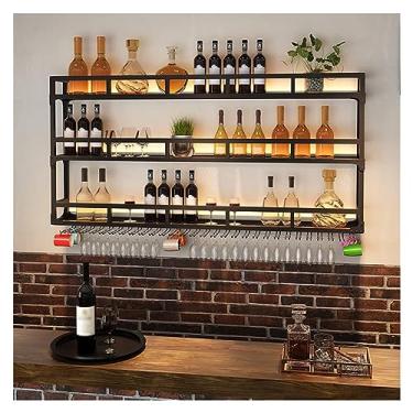 Imagem de SGeneE Suportes de vinho LED montados na parede para copos de vinho rack de vinho industrial rack de vinho rústico suporte de garrafa rack de vidro para bares de restaurantes domésticos (preto 150 x