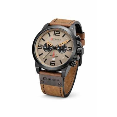 Imagem de Relógio de Pulso Masculino Militar Currenn 8314 BNY Esportivo, Cronógrafo, Calendário data, Resistente Água, Quartzo Pulseira em Couro - (Marrom e Bege)