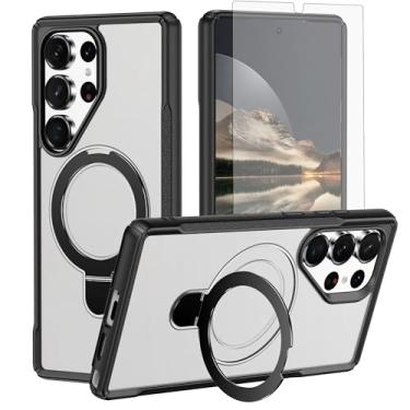 Imagem de Capa de celular para Samsung Galaxy S25 Ultra 5G capa magnética com protetor de tela de vidro temperado e anel de suporte híbrido de silicone suporte rígido S25Ultra 25S S 25 25Ultra 6,9 2025 mulheres