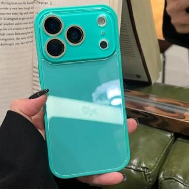 Imagem de Capa de luxo com espelho e janela grande em vidro temperado para iPhone 17, 16, 15, 14, 13, 12, 11 Pro Max, proteção de lente, capa resistente a impactos (para iPhone 14 Pro/Verde)