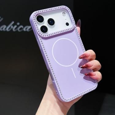 Imagem de Capa magnética de luxo com moldura de diamantes brilhantes para iPhone Air 16 15 14 Plus 13 12 11 Pro Max (para iPhone 17 Pro/Roxo)